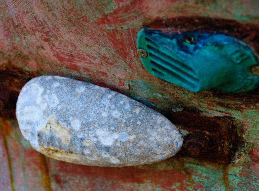 Sacrificial Anode on the hull of a fishing boat